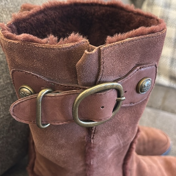 Coach Mid Winter Suede Sheepskin Pull On Brown Boots Size 10 - Picture 4 of 15